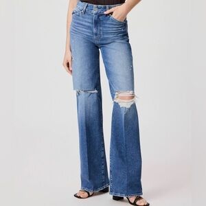 PAIGE Women's Sasha High Rise Wide Leg Jeans Zahara Destructed 34.5” L ~ Size 26